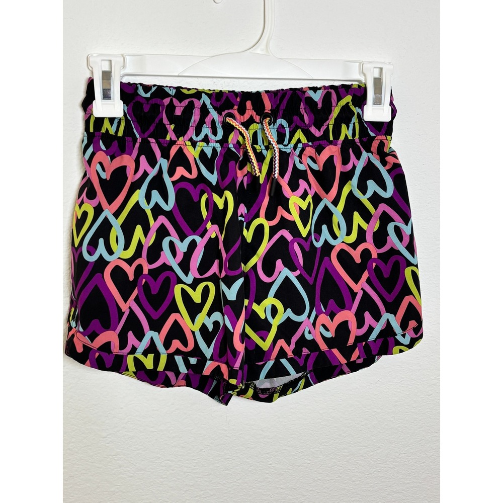 Members Mark Girls Active Shorts Neon Hearts Black Multi Color Size 10/12